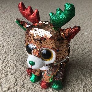 TY Flippables Tegan The Christmas Reindeer (Glitter Eyes)Small 6" Animal Plush